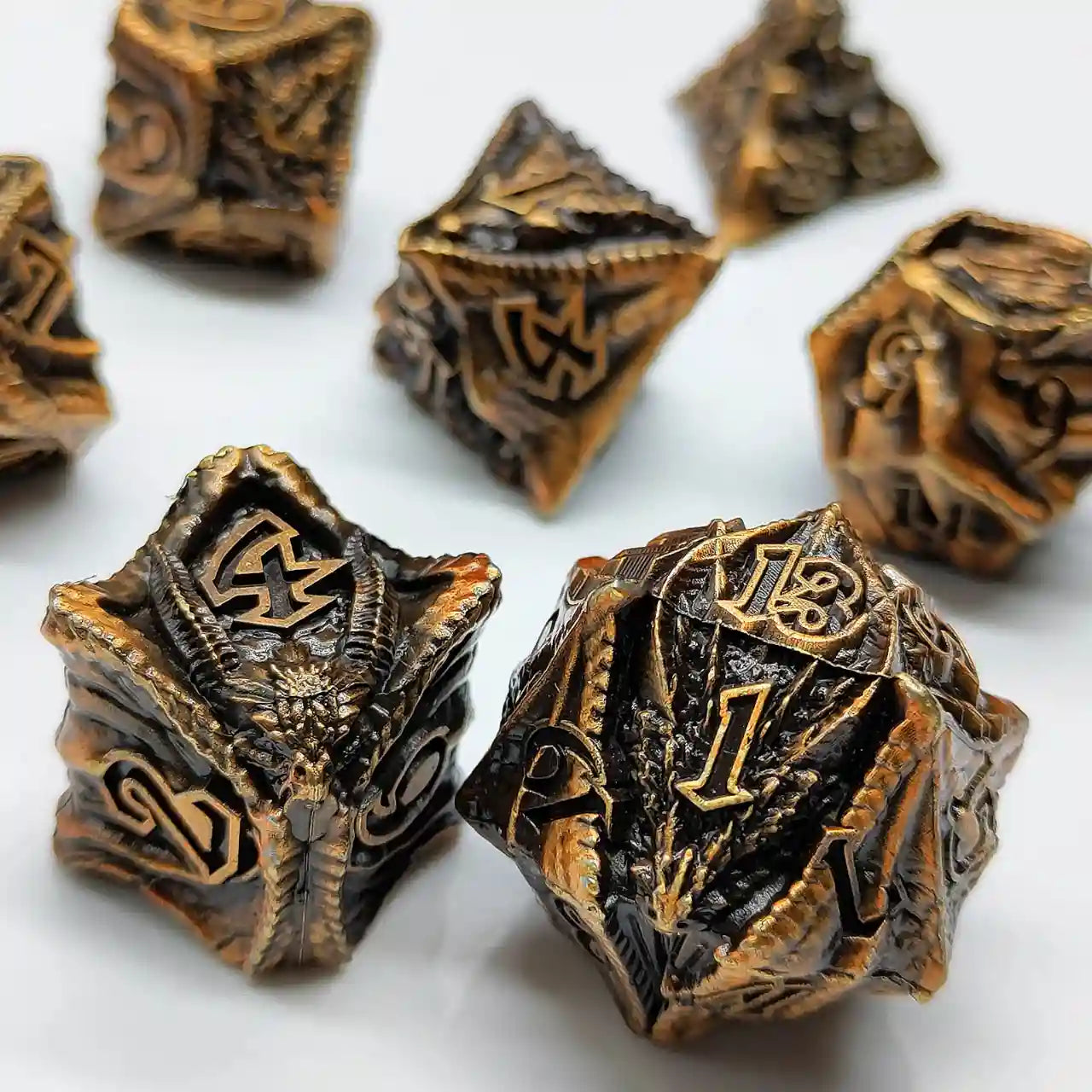 Malevolent Dragon’s Forge: Metallic DnD Dice Set