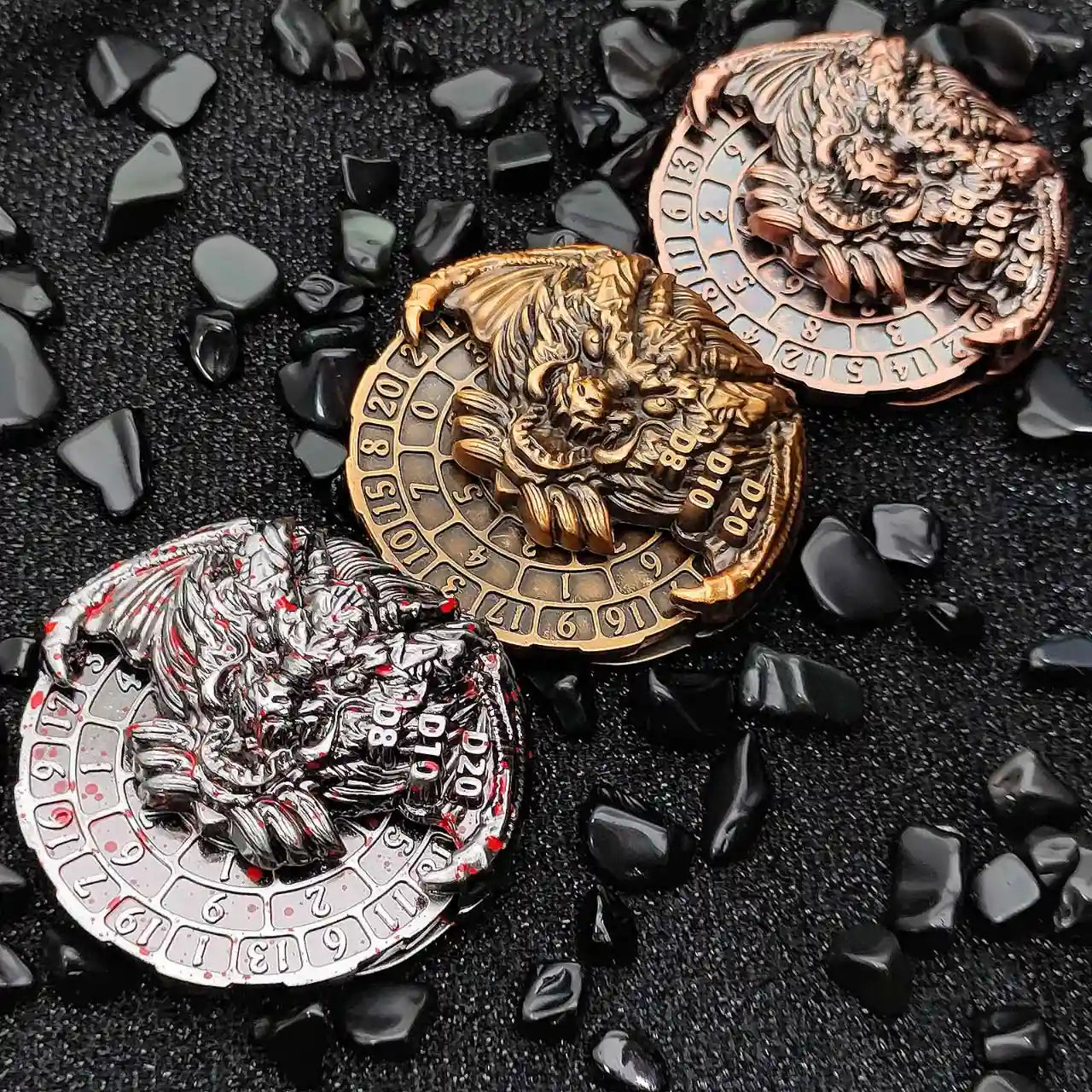 Dragon's Dominion: 7-in-1 Dragon Head Spinner Dice Roll SpinRoller Fidget Spinner DnD Dice Set