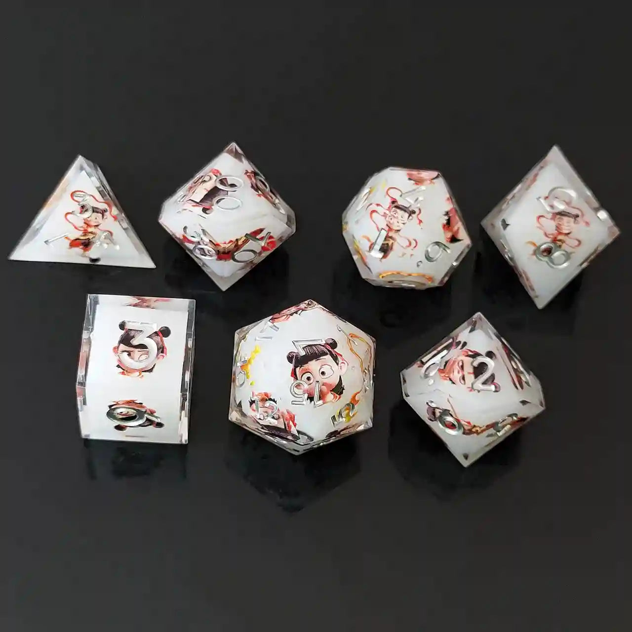 Nezha’s Flowing Ember: Liquid Core Sand Flow Resin Dice Set
