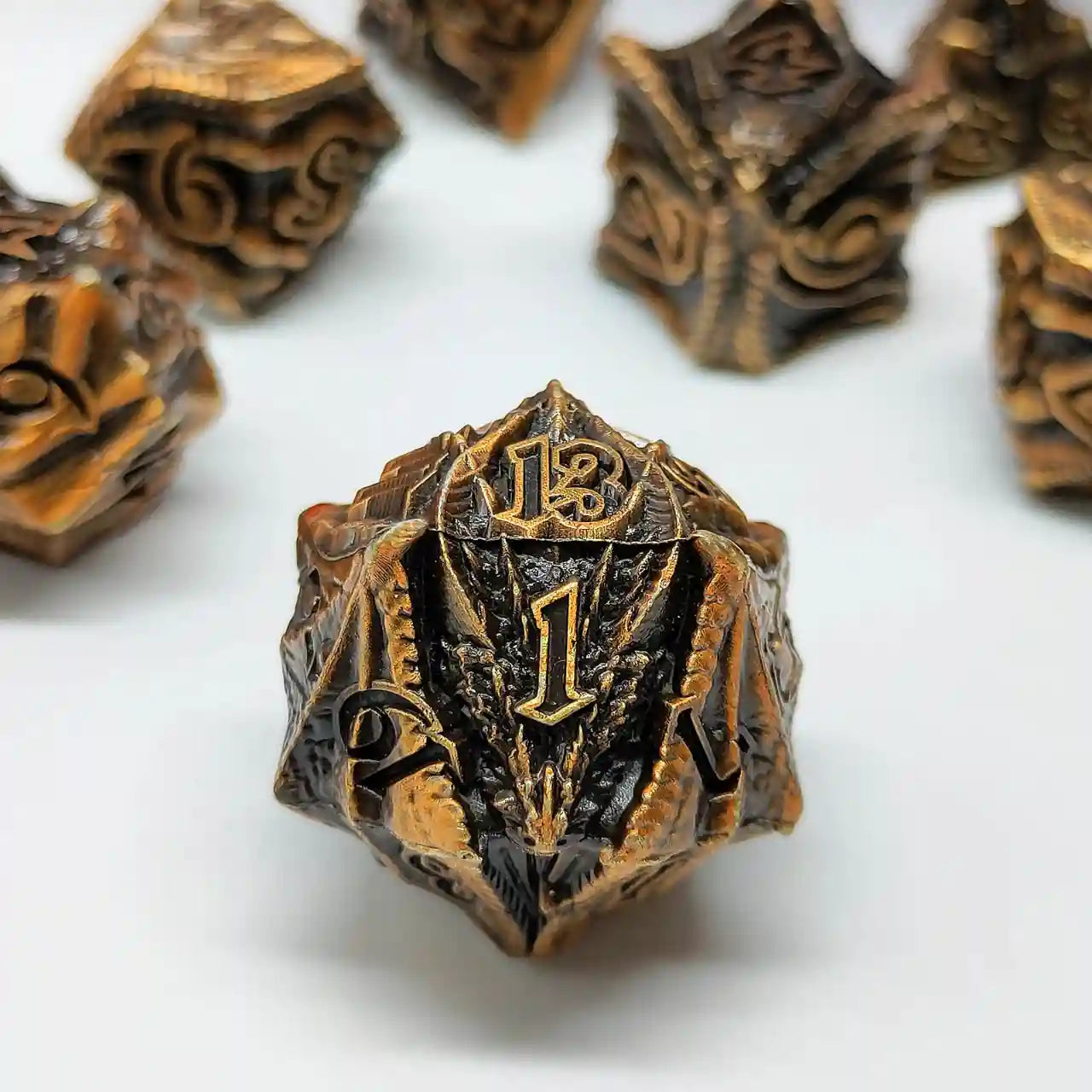Malevolent Dragon’s Forge: Metallic DnD Dice Set