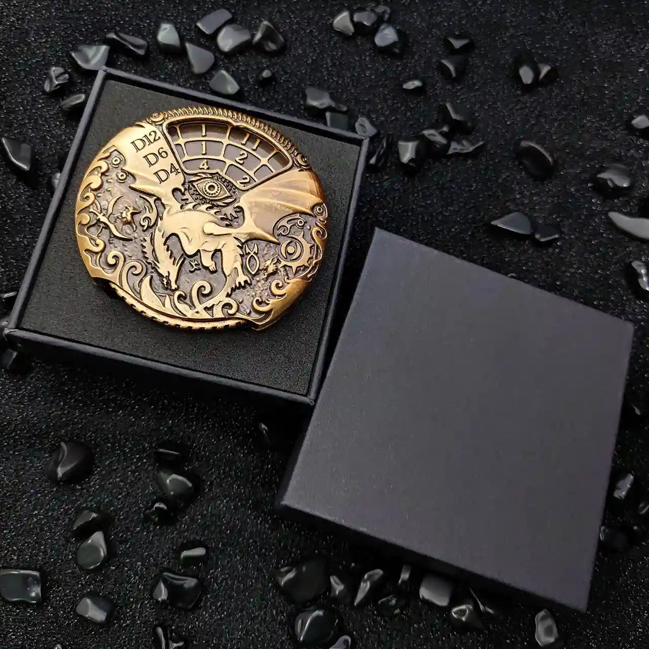 Dragon’s Dual Gaze: 7-in-1 Metallic Spinner Dice Roll SpinRoller Fidget Spinner DnD Dice Set