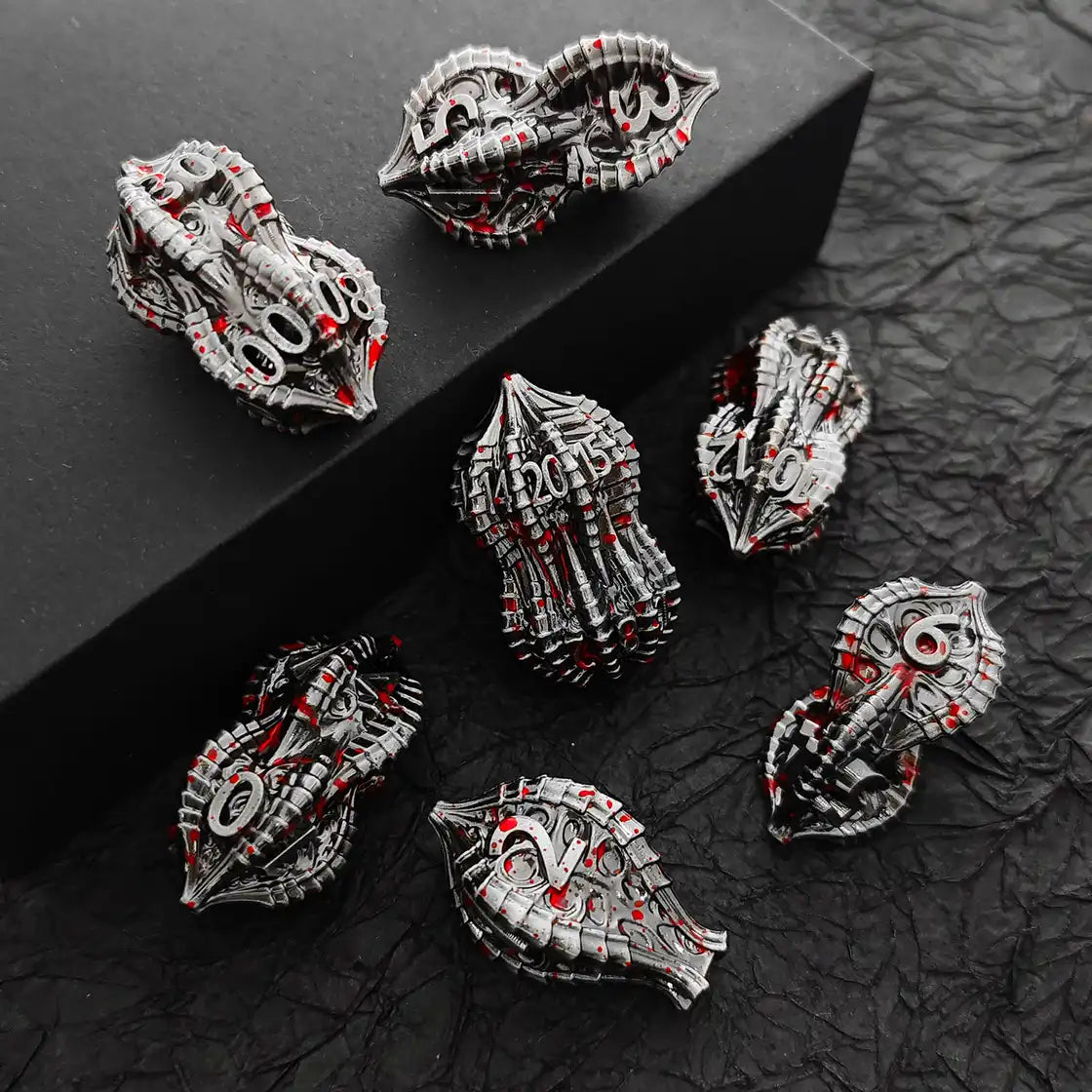 Elder Dragon Shell Metal Dice Set – Unique Peanut Shaped Polyhedral Dice for DnD (D4 D6 D8 D10 D12 D20)