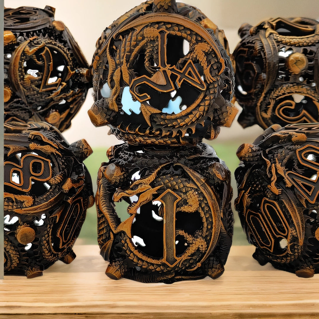 Dragon's Hoard Elven Dračí kostka se zaobleným okrajem Dračí kostka s dutým kovem DND Sada kostek s hladkými hranami – bronzová