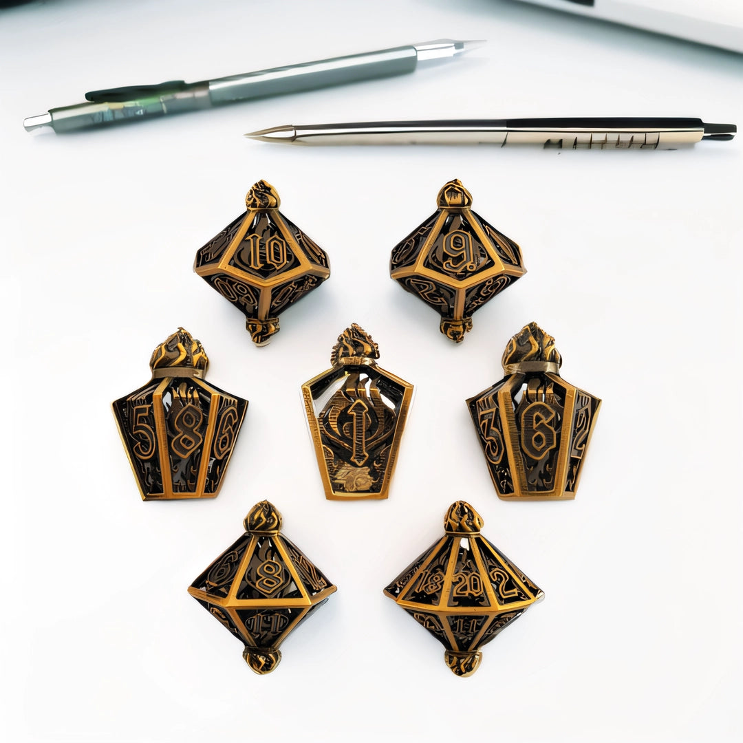 Vaso Dorato dell'Arcanista - Set di Dadi DND in Metallo Cavo Bronzo-Set di Dadi Unici e Insoliti