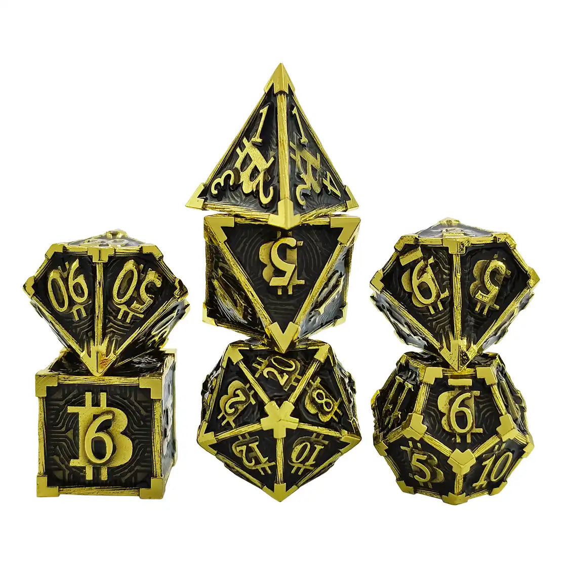 Bitcoin Metal Dice Set – Premium DnD Polyhedral Dice (D4 D6 D8 D10 D12 D20) | Blockchain Crypto RPG Dice