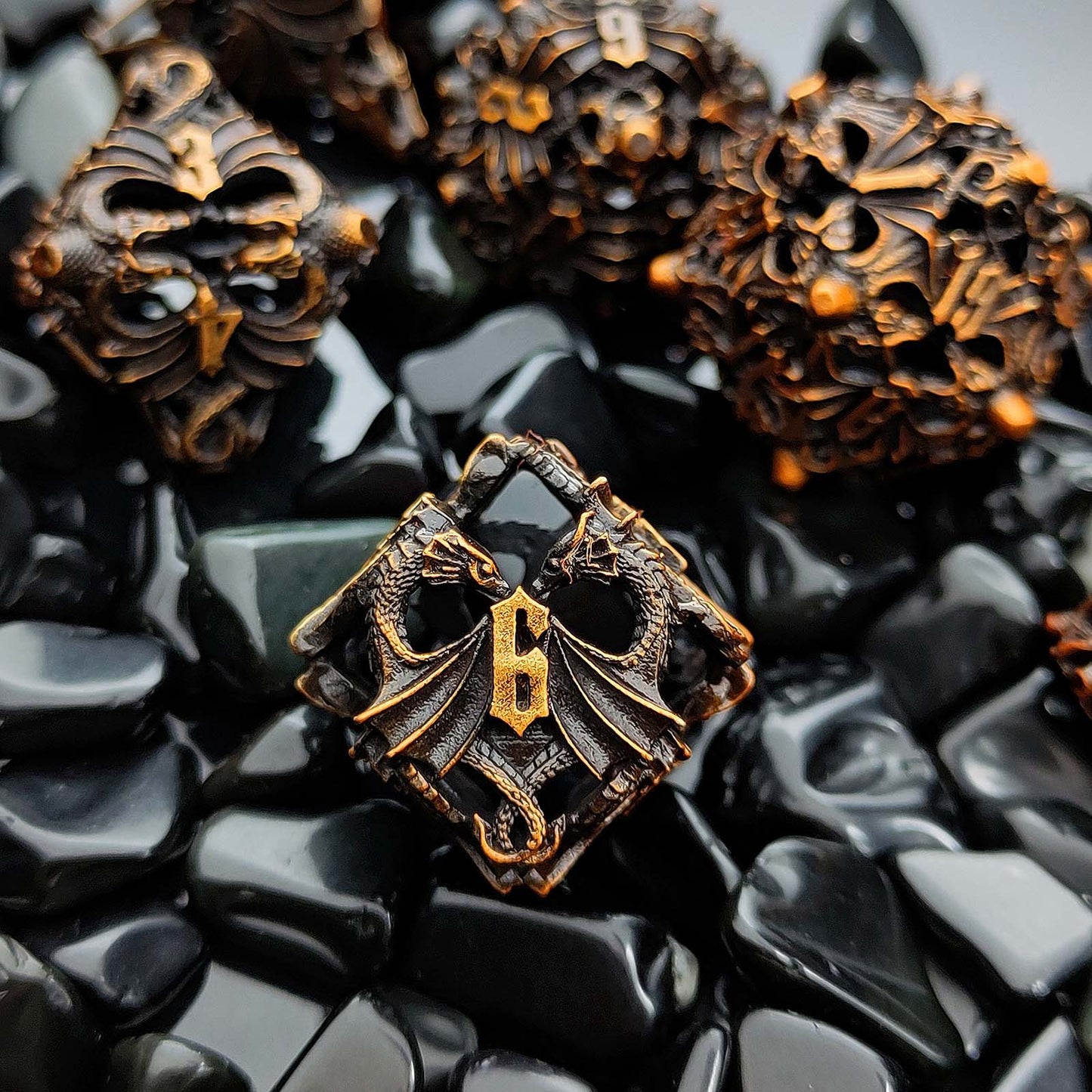Dragon's Requiem Metal Hollow DND Dice Set Unusual Dice Set - Dragon Dice Skull Dice