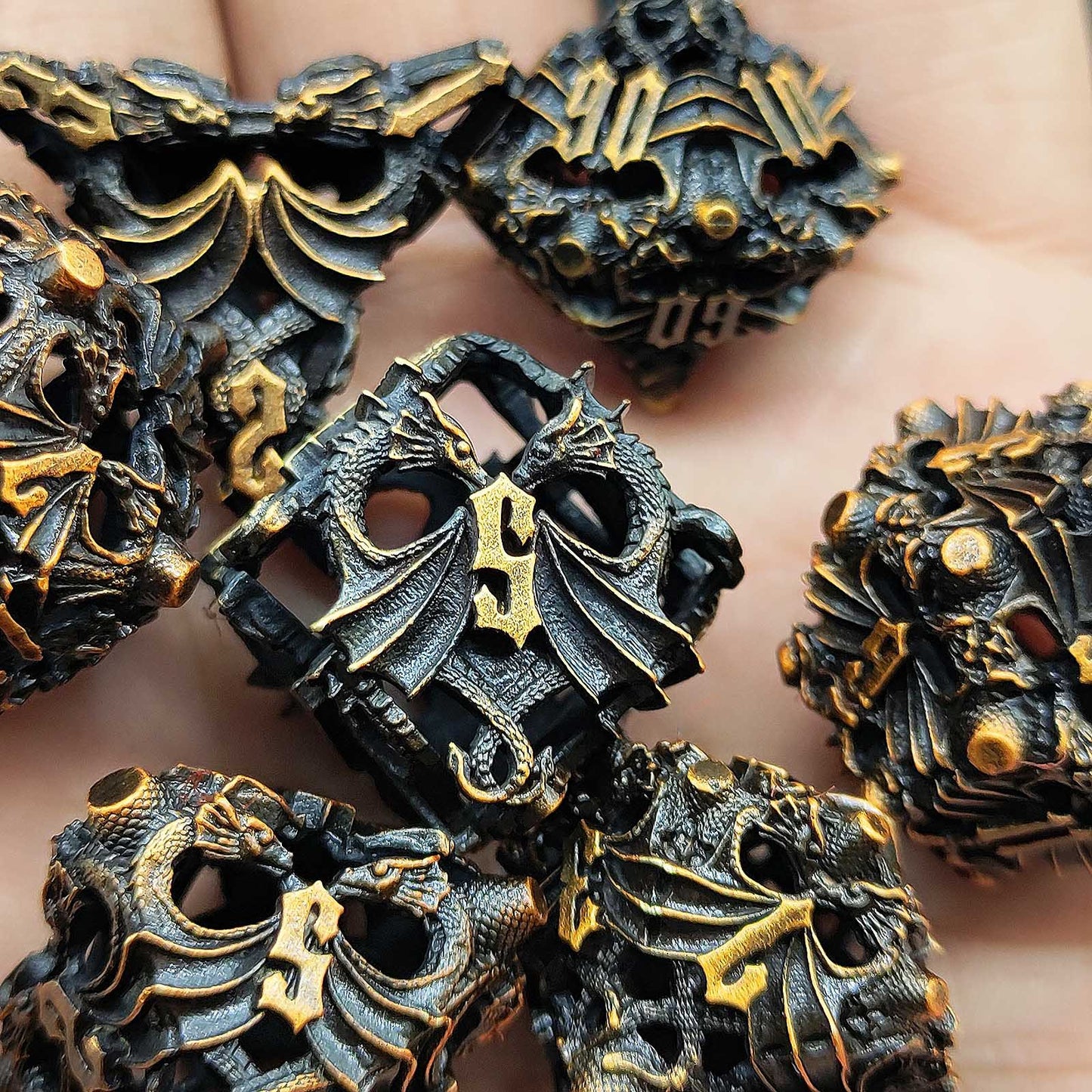 Dragon's Requiem Metal Hollow DND Dice Set Unusual Dice Set - Dragon Dice Skull Dice