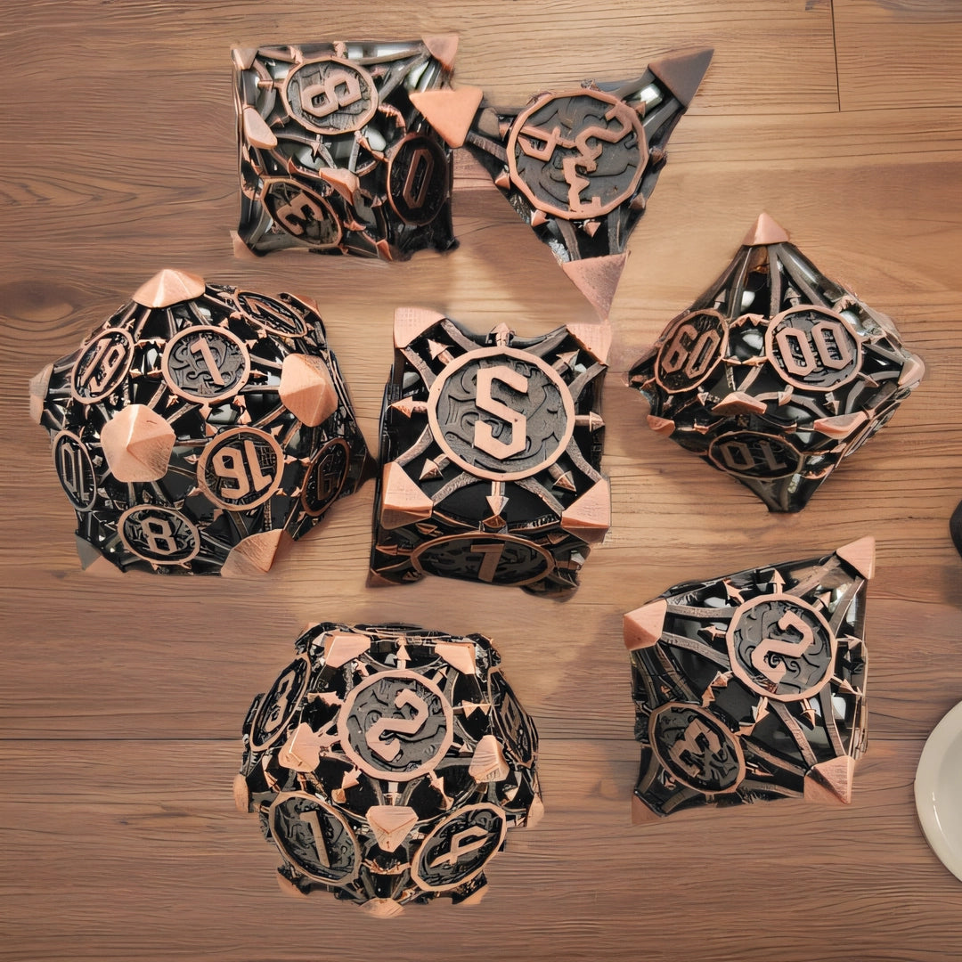 Set de Dados de Metal Hueco Coppercrest Arrow para DND - Bronce