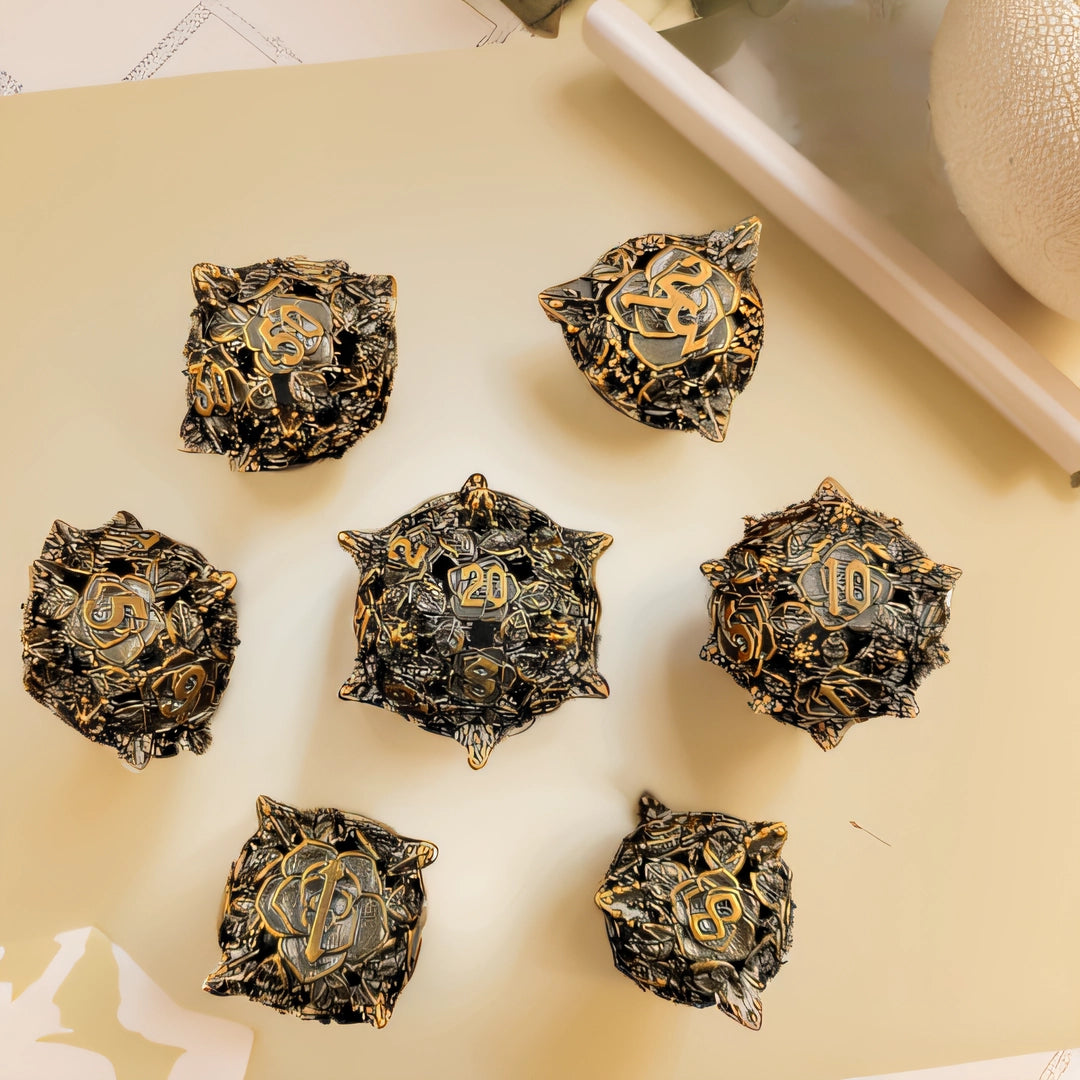 Fioritura Incantata Dadi a Bordo Arrotondato Set di Dadi Metallici Cavi per DND Dadi dai Bordi Levigati Dadi Elfici - Bronzo