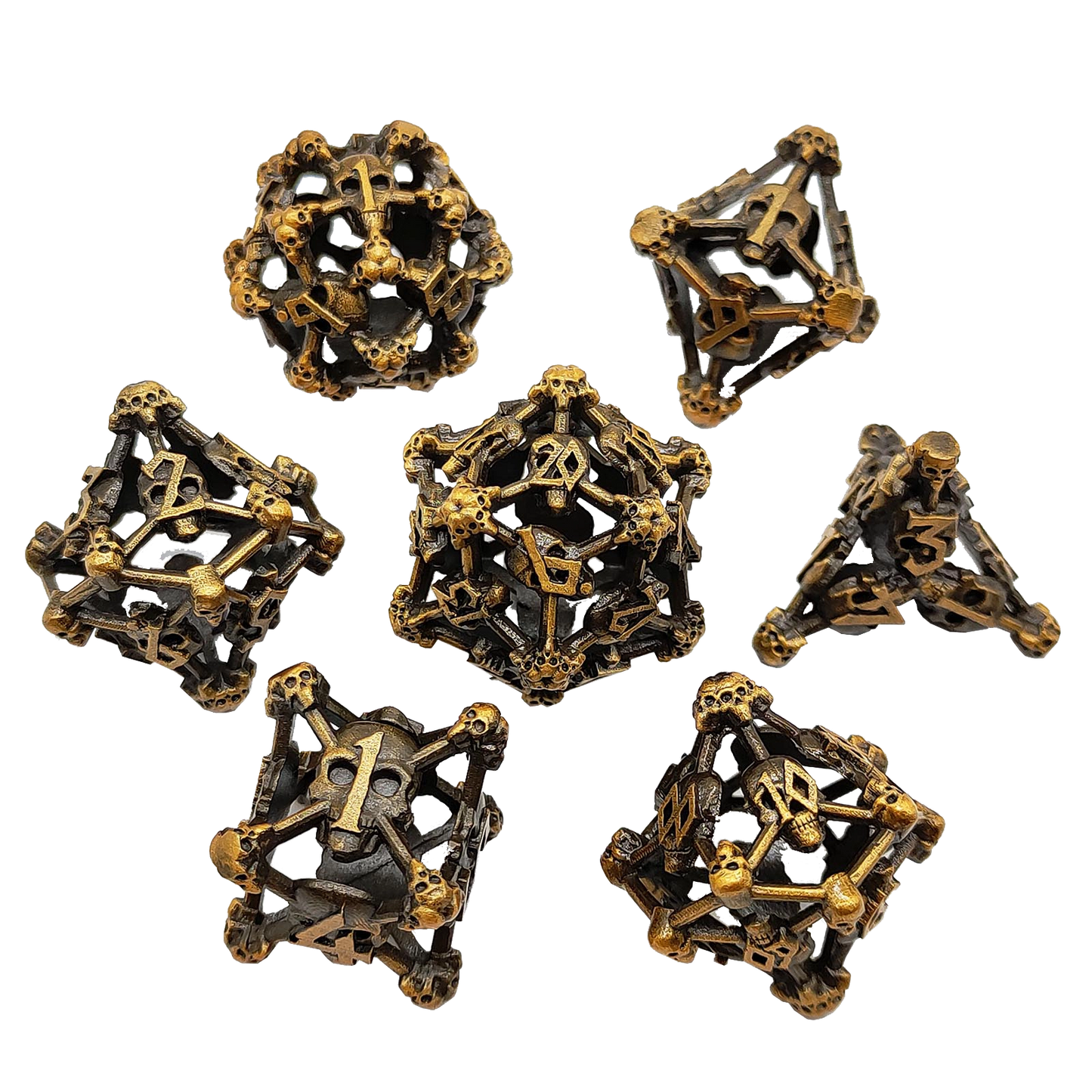 Kupferkrypta Totenkopf Hohlmetall DND Würfel Set - Bronze
