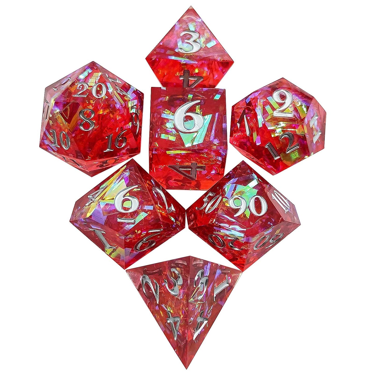 Crimson Arcanum Sharp Edged Resin Dice Set - Red Transparent