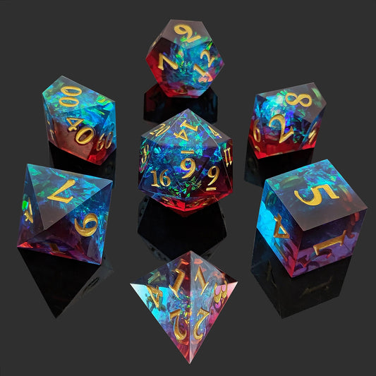 Ethereal Forest Sharp Edged Resin Dice Set - Purple Transparent