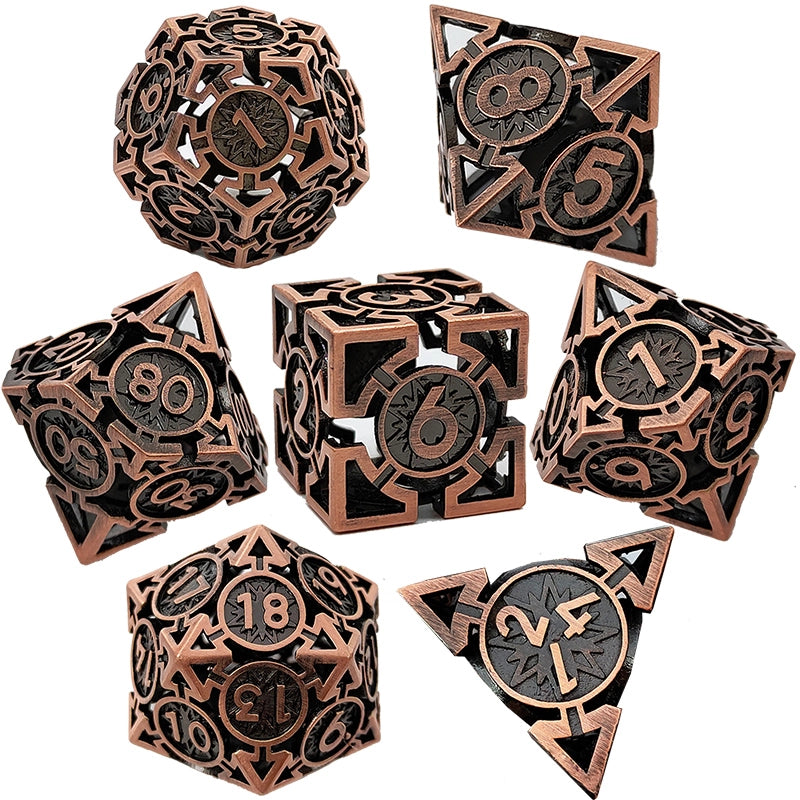 Copper Ember Wyrm Arrow Hollow Metal DND Dice Set - Bronze Black