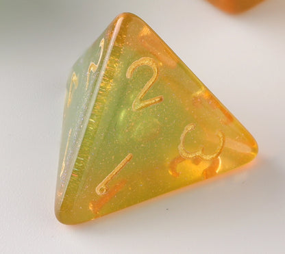 Premium Amber Emerald Essence Dungeons & Dragons Dice Set (Handcrafted Acrylic DND Dice Set)