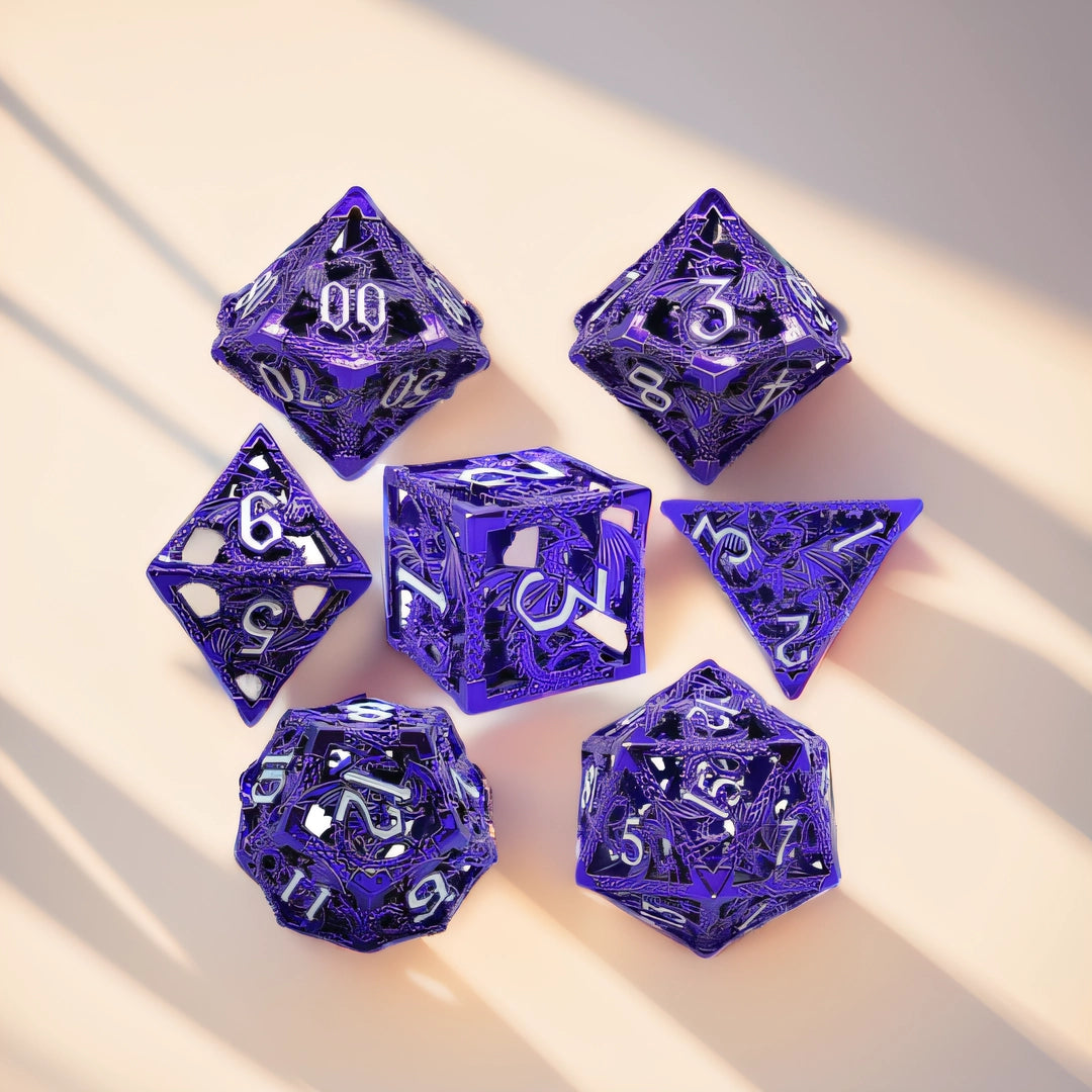 Purple Majesty Wyrm Hollow Metal DND Dice Set - Purple