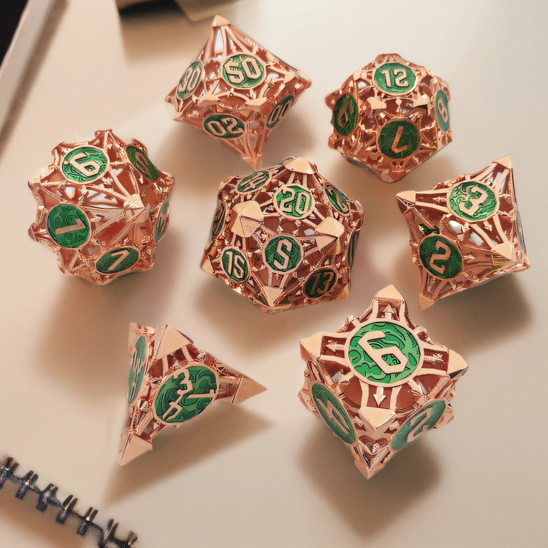 Crimson Forge Arrow Hollow Metal DND Dice Set - Copper Red