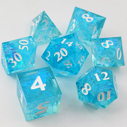 Azure Reflections Sharp Edged Resin Dice Set - Blue Transparent