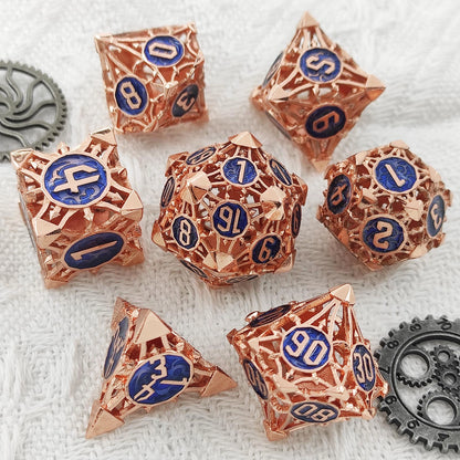 Copper Flame Arrow Hollow Metal DND Dice Set - Copper red