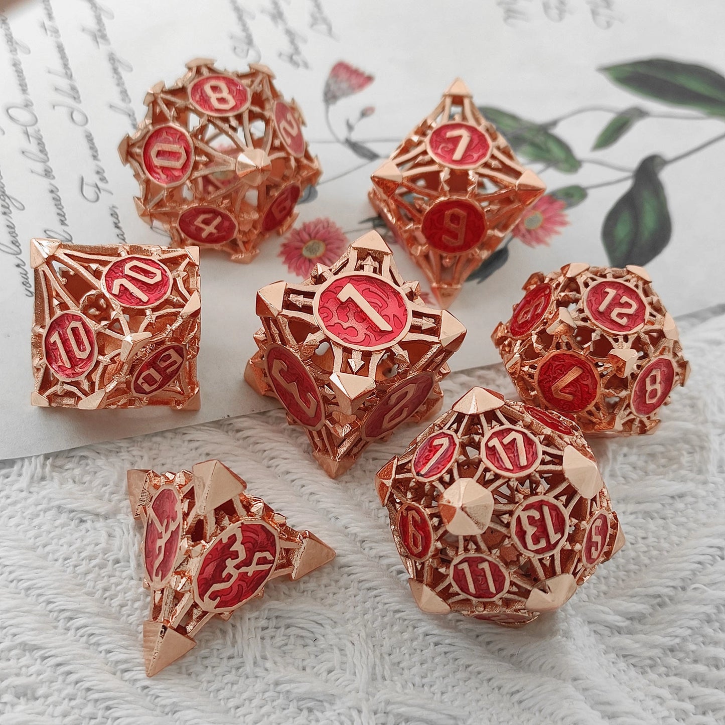 Crimson Talon Hollow Metal DND Dice Set - Coppery Red