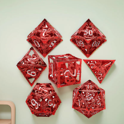 Dragonfire Hollow Metal DND Dice Set - Blood,Red