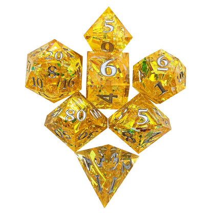 Aurora Ribbon Amber Clarity Sharp Edged Resin Dice Set - Amber Transparent