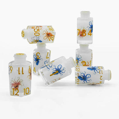 Dragonbrew Potion Bottle Dice Set – Sharp Edge Resin DnD Dice with Dragon Artwork (D4 D6 D8 D10 D12 D20)