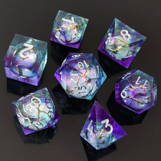 Twilight Gilded Flow: Purple-Blue Liquid Sand Resin Dice Set Sand Flow Resin Dice Set