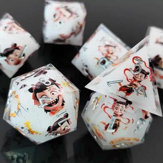 Nezha’s Flowing Ember: Liquid Core Sand Flow Resin Dice Set