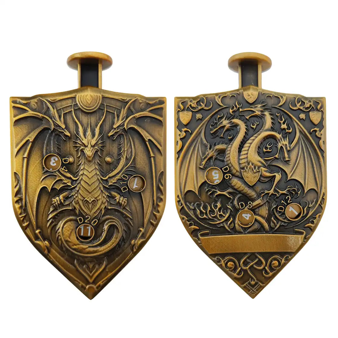 Arcane Shield Dice Spinner-7-in-1 Metal Dice for DnD – D4 D6 D8 D10 D12 D20 Tabletop RPG Dice Spinner