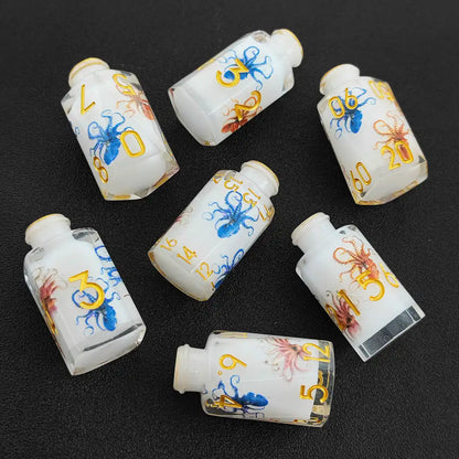 Dragonbrew Potion Bottle Dice Set – Sharp Edge Resin DnD Dice with Dragon Artwork (D4 D6 D8 D10 D12 D20)