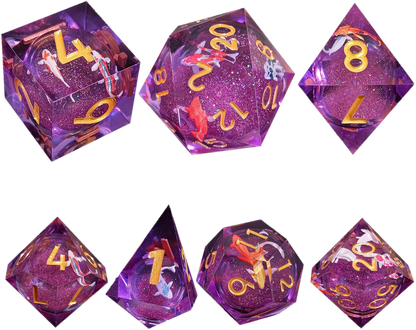 Enchanted Koi Amethyst Sand Sharp-Edged Resin Dice Liquid Core Dice-Fish Core Dice