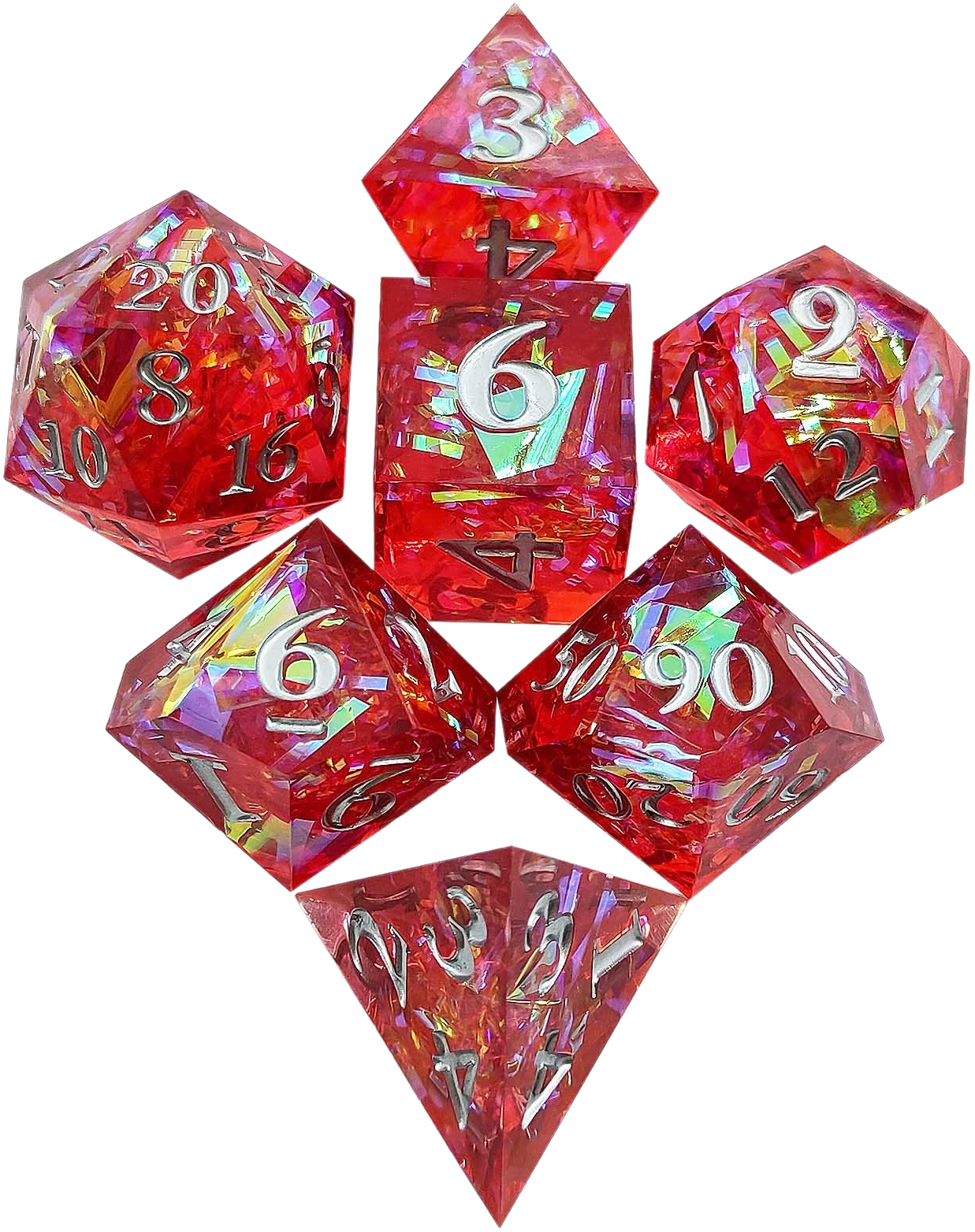 Crimson Arcanum Sharp Edged Resin Dice Set - Red Transparent