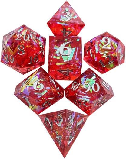 Crimson Arcanum Sharp Edged Resin Dice Set - Red Transparent