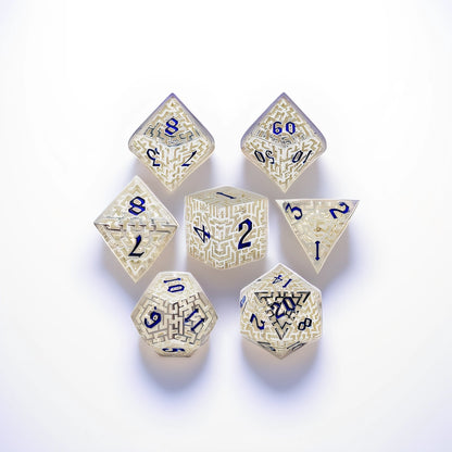 Silver Maze Hollow Metal DND Dice Set - Silver