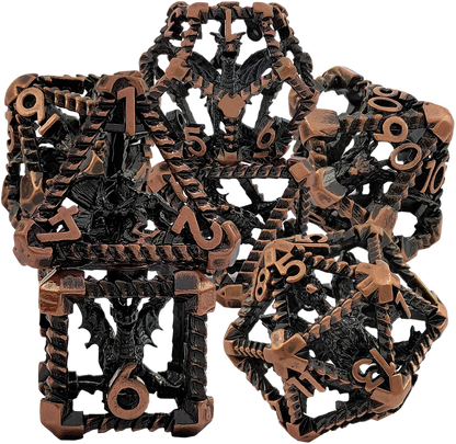 Twilight Vanguard Caged Wyrm Precision Hollow Metal DND Dice Set - Bronze