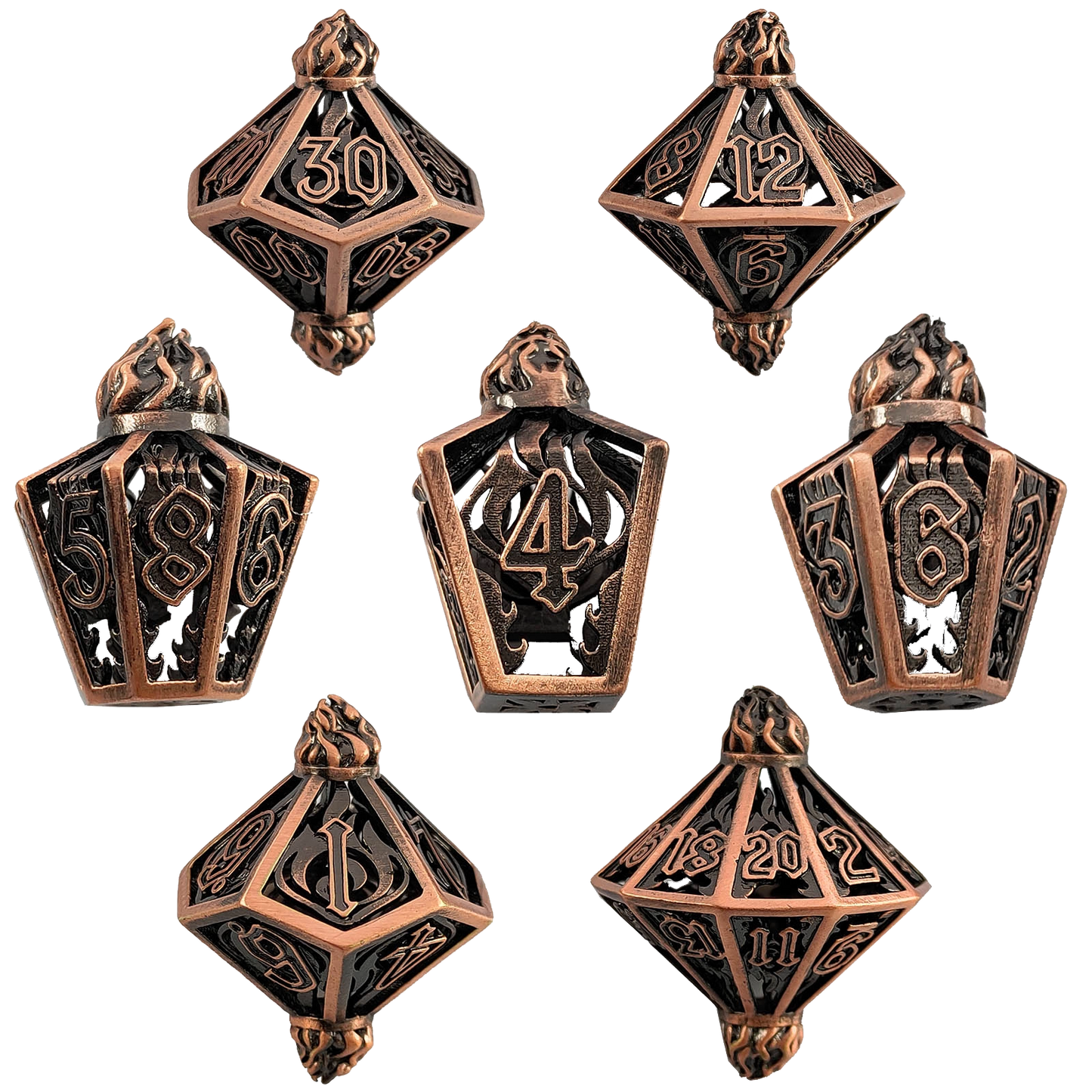 Emberclad Brewmaster's Bottle Hollow Metal DND Dice Set Unusual Dice Set - Bronze