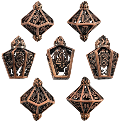 Emberclad Brewmaster's Bottle Hollow Metal DND Dice Set Unusual Dice Set - Bronze