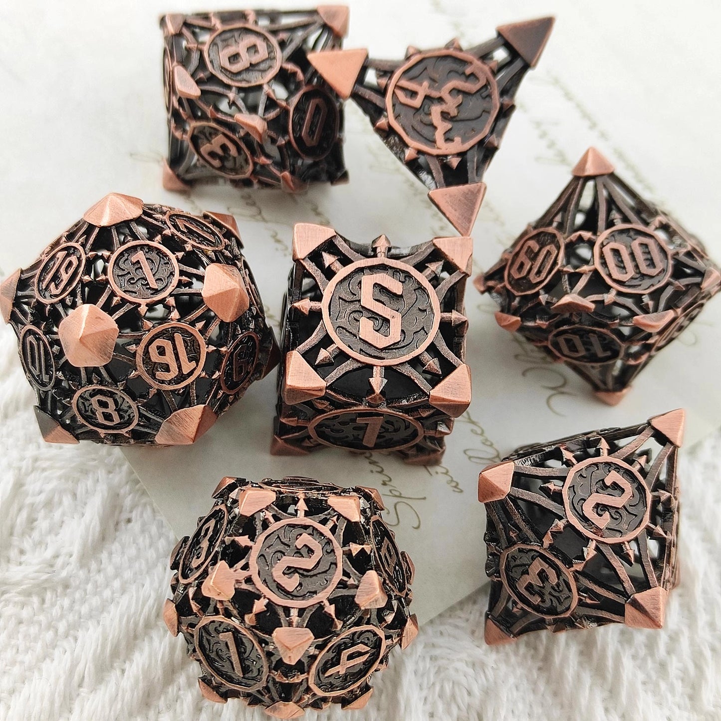 Coppercrest Arrow Hollow Metal DND Dice Set - Bronze