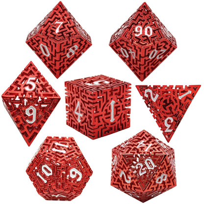 Scarlet Labyrinthine Maze Hollow Metal DND Dice Set - Red