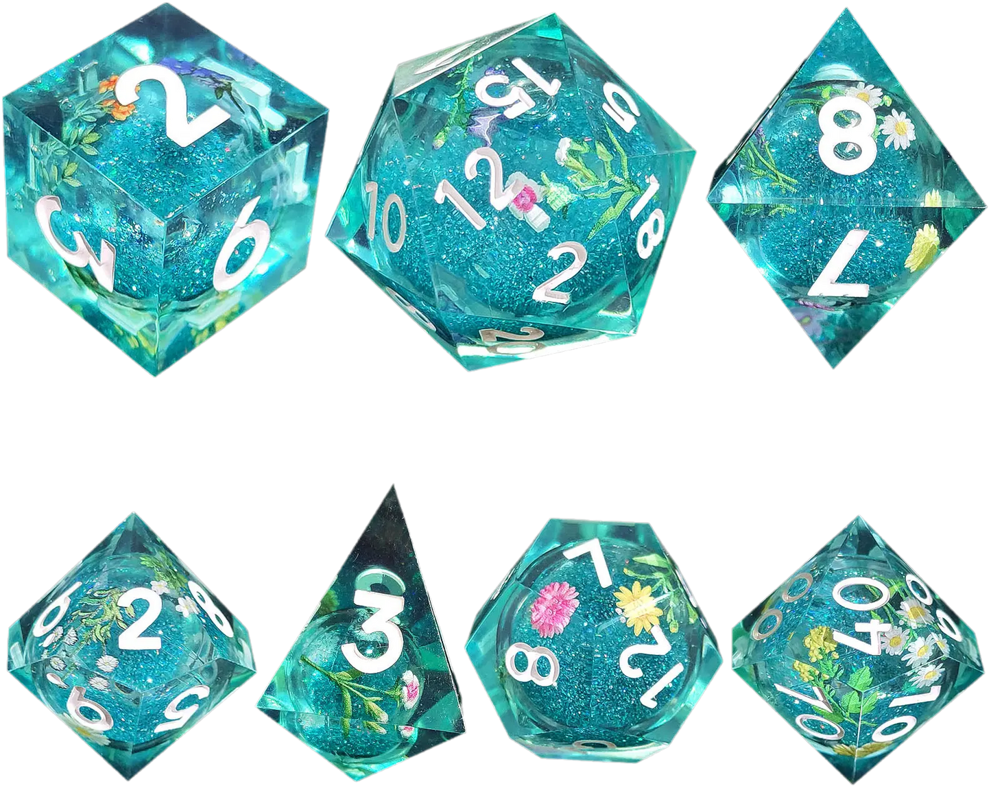 Floral Fantasy Azure Sand Sharp-Edged Resin Dice Liquid Core Dice-Flower Core Dice