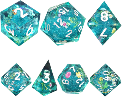 Floral Fantasy Azure Sand Sharp-Edged Resin Dice Liquid Core Dice-Flower Core Dice