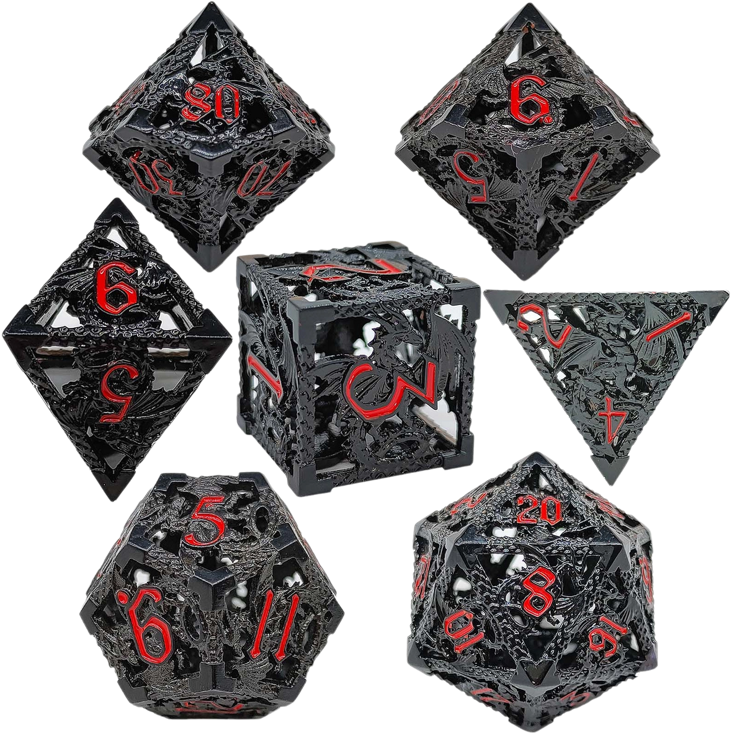 Shadow Wyrm Hollow Metal DND Dice Set - Black