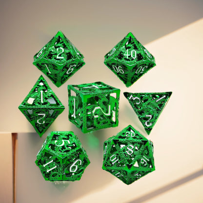 Emerald Serpent Gleam Hollow Metal DND Dice Set - Green