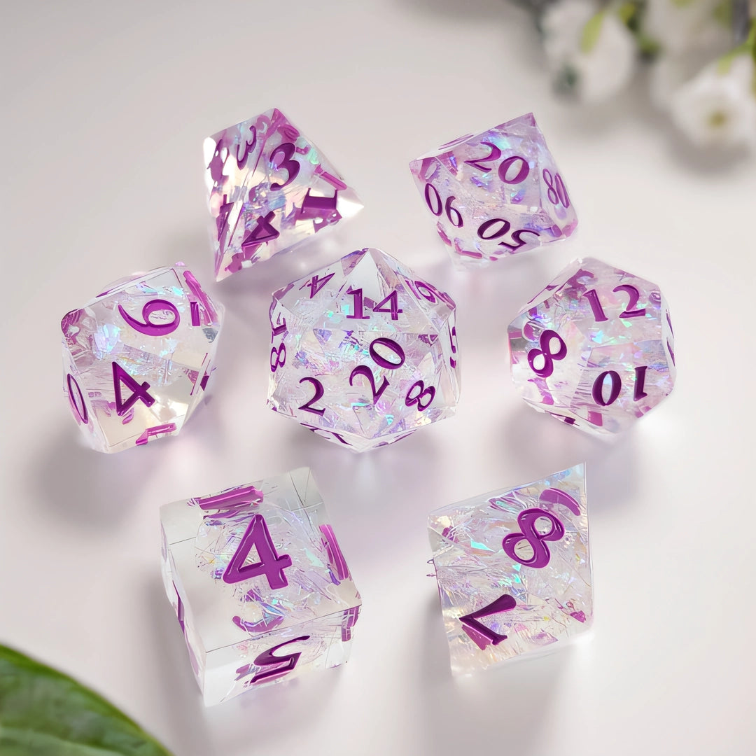 Mystic Veil Luminary Sharp Edged Resin Dice Set - Transparent