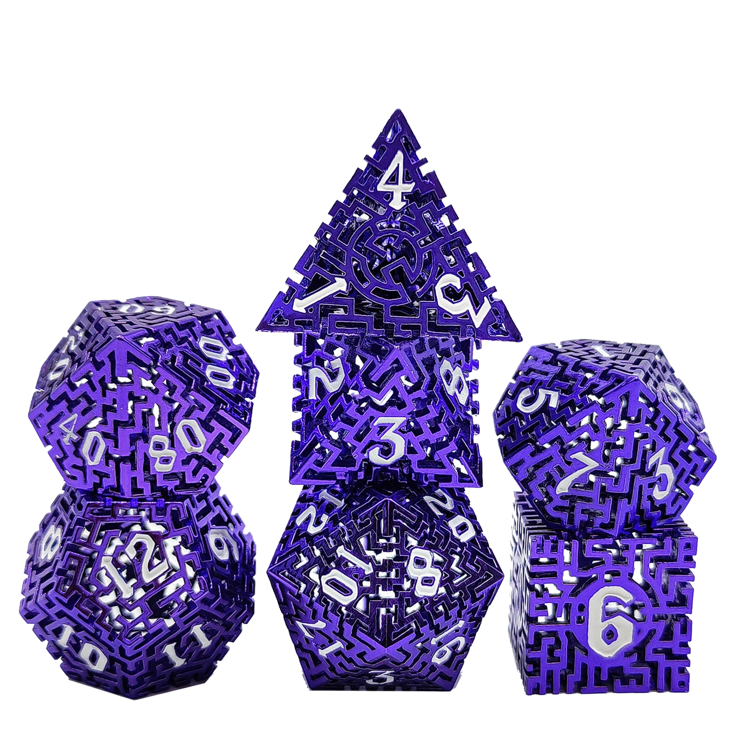 Mystic Labyrinth Hollow Metal DND Dice Set - Blue Purple