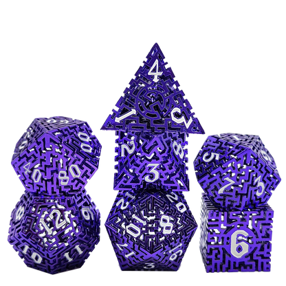 Mystic Labyrinth Hollow Metal DND Dice Set - Blue Purple