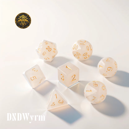 Semi-Transparent Eggshell with Gold Yellow Letter Dungeons & Dragons Dice Set(DND Dice Set)