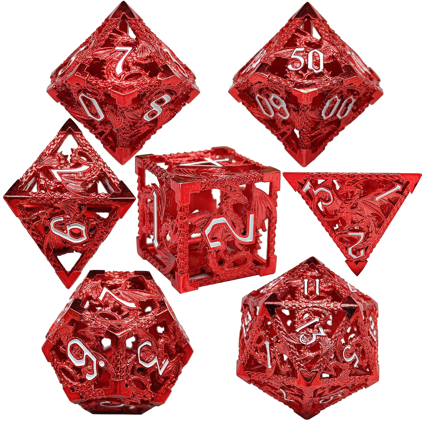 Dragonfire Hollow Metal DND Dice Set - Blood,Red