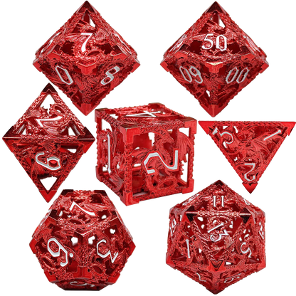 Dragonfire Hollow Metal DND Dice Set - Blood,Red