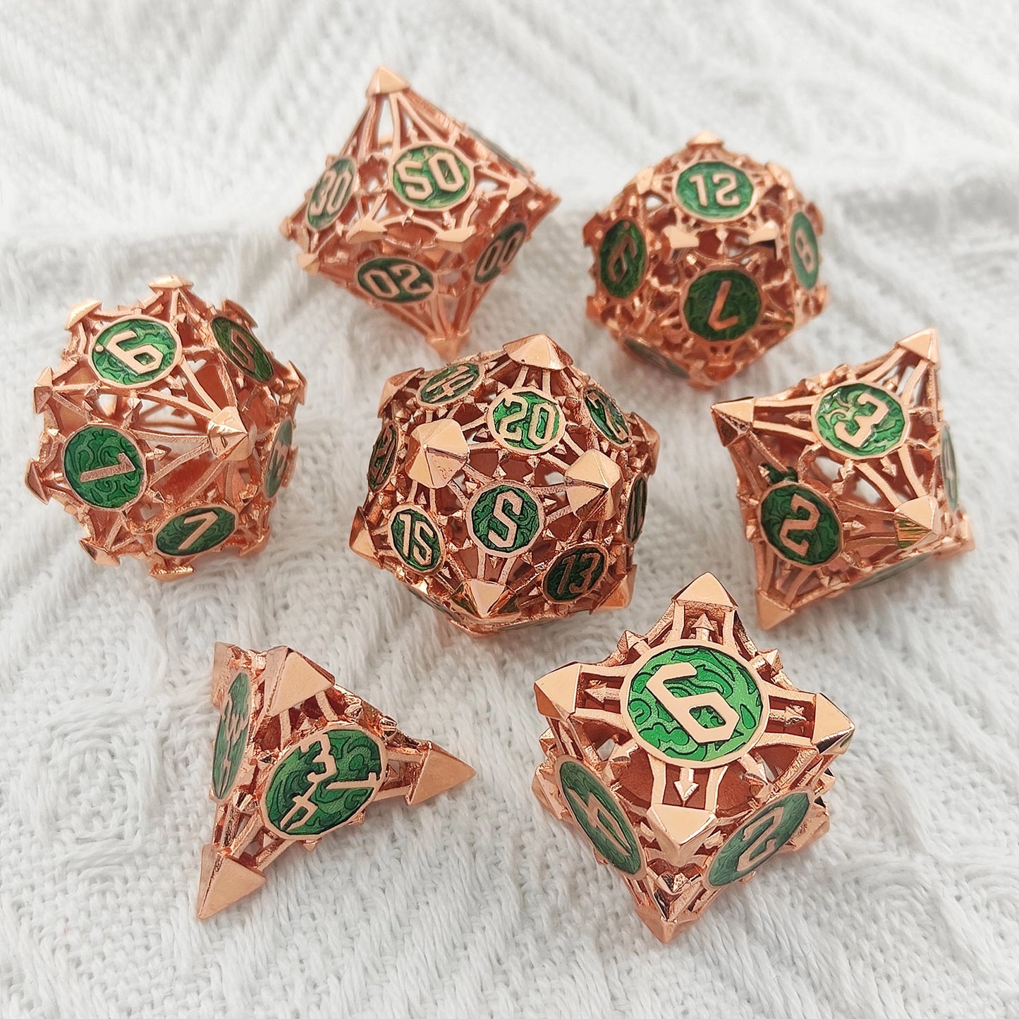 Crimson Forge Arrow Hollow Metal DND Dice Set - Copper Red